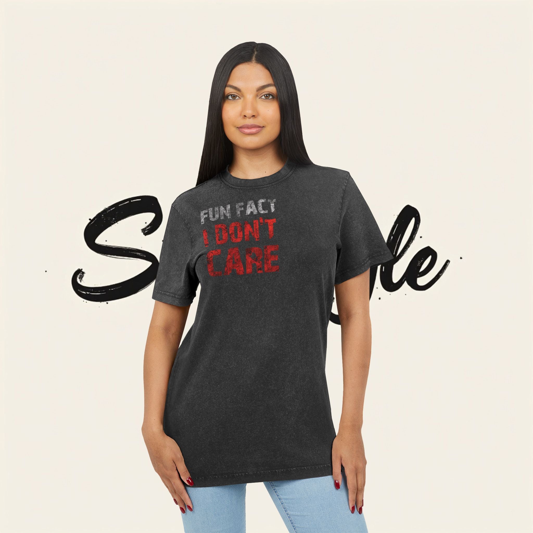 I Don't Care Acid Wash Tee — Casual Graphic T-Shirt